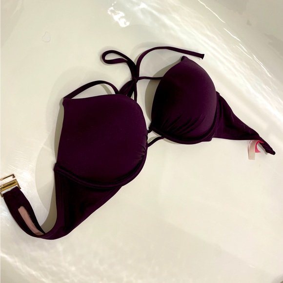 Victoria’s Secret deep purple (eggplant) double push up bikini top with gold - Picture 1 of 4